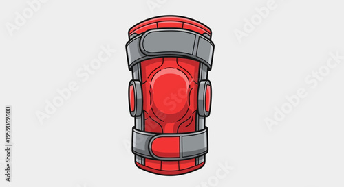 Vibrant Red Knee Brace Design With Strategic Grey Straps And Distinctive Outline