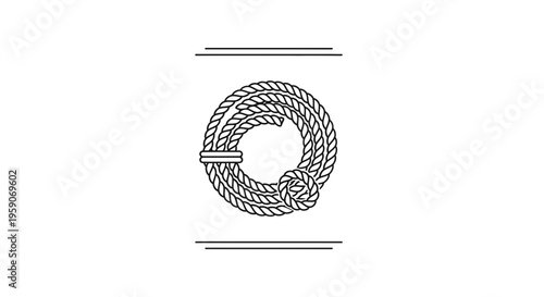 Western Lasso Rope Circle Emblem with Knot and Double Lines Border