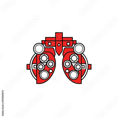 Vibrant Red Phoropter Icon: Symbolic Representation Of Modern Eye Care And Vision Testing