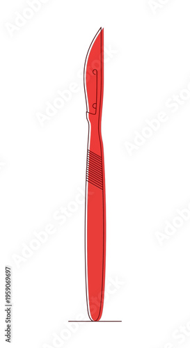 Vibrant Red Scalpel Illustration: Surgical Precision And Medical Instrument Design Element