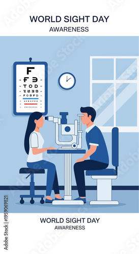 Vision Assessment Illustration Depicting Eye Examination and World Sight Day Awareness