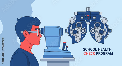 Vision Assessment In School Clinic Depicting Student Eye Exam With Modern Equipment