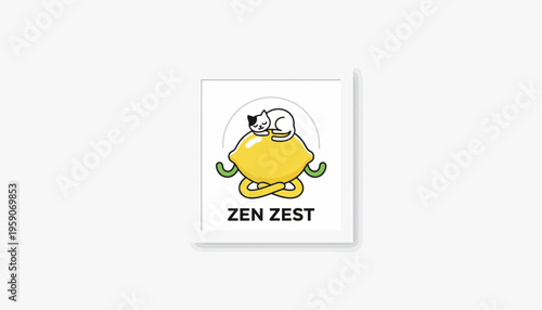 Zen Cat Meditating on Lemon, Mindfulness, Relaxation, Yoga Pose, Calmness, Healthy Lifestyle