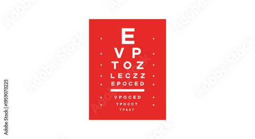 Visual Acuity Test: A Modern Red And White Eye Chart Displayed On White Background