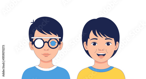 Visual Acuity Test Illustration Depicting Healthy Eyesight and Optical Correction Process