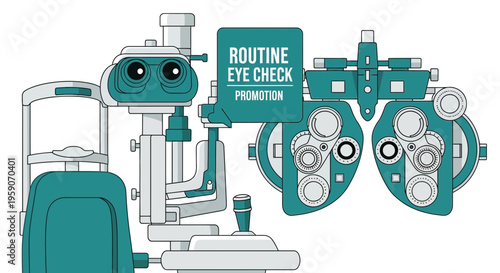 Visual Illustration Representing A Comprehensive Eye Exam With Specialized Optometric Equipment