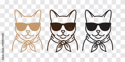 Cool cat wearing sunglasses and bandana on transparent background vector illustration