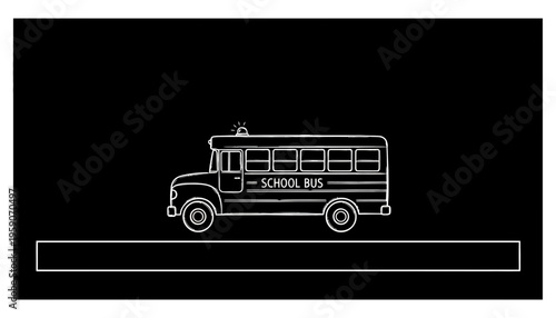 White school bus on black background with empty space for text