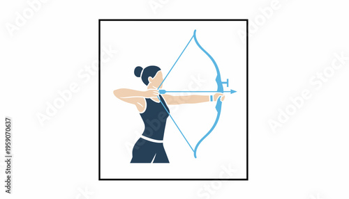 Woman Archer Aiming Bow and Arrow in Silhouette, Focus and Precision