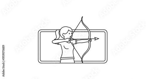 Woman Archer Aiming Bow and Arrow in Target Sports Competition