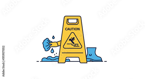 Warning Sign Illustrating Potential Hazards, Caution, Wet Floor, Workplace Safety Signage
