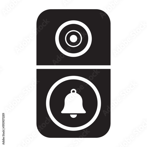 Modern Doorbell icon with a camera and bell button Icon Silhouette vector black design on a white background