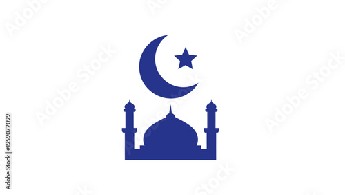 Striking Islamic Symbol Vector Silhouette Illustration Mosque, Crescent Moon, and Star in Serene Blue - Emblematic of Faith, Culture, and Spiritual Worship