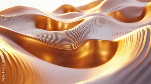 Elegant flowing waves of gold and white abstract texture with dynamic lighting and modern design