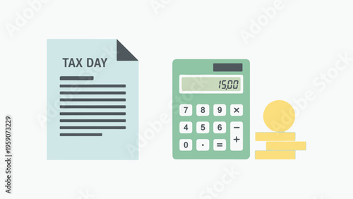 Tax day preparation with calculator and forms nearby