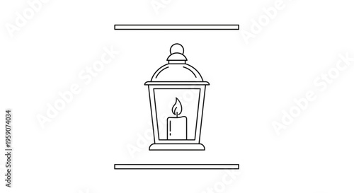 Vintage Lantern with Candle Flame, Old Lamp, Light Source, Retro Style, Isolated