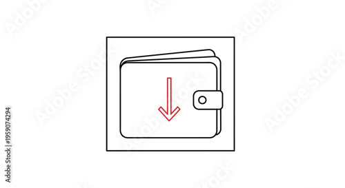 Wallet with Downward Arrow Icon: Financial Loss, Budgeting, Spending, Debt, Economy Concept