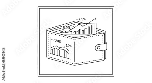 Wallet with financial charts and growth arrow, symbolizing investment growth and financial success.