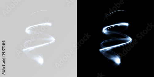 Swirling neon light trails for abstract energy motion background or futuristic cinematic design element and ethereal magic swirl effect 