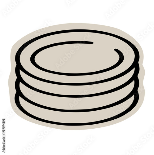 Stacked kitchen plates scrapbook doodle sticker icon: hand drawn illustration of ceramic dishware, dinnerware, and table setting design