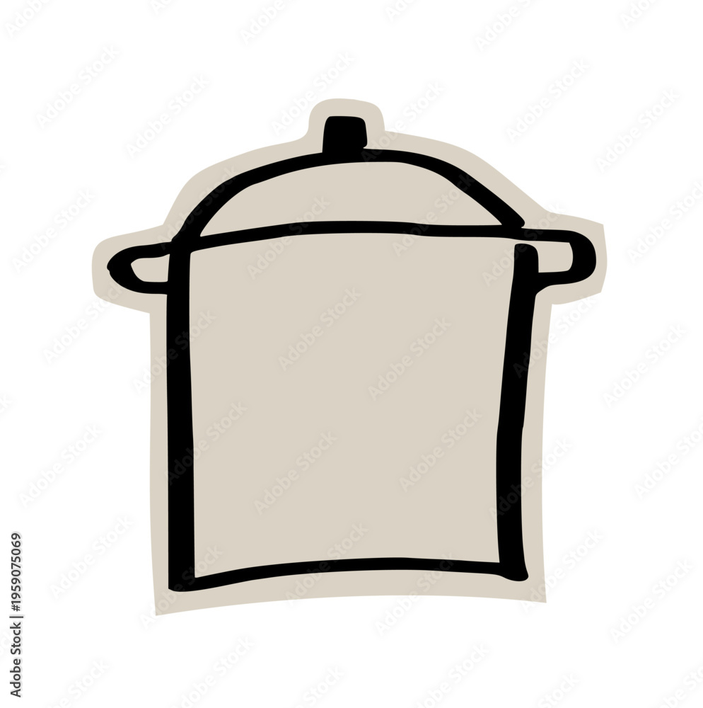 Fototapeta premium Cooking stockpot soup cauldron scrapbook doodle sticker icon: hand drawn illustration of kitchenware, stew boiling, and cafe menu design