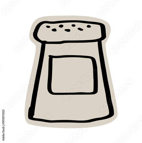 Salt and pepper shaker scrapbook doodle sticker icon: hand drawn illustration of kitchen spice bottle, seasoning, and condiment design