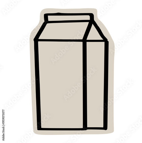 Milk carton juice box scrapbook doodle sticker icon: hand drawn illustration of dairy product, beverage packaging, and grocery menu design