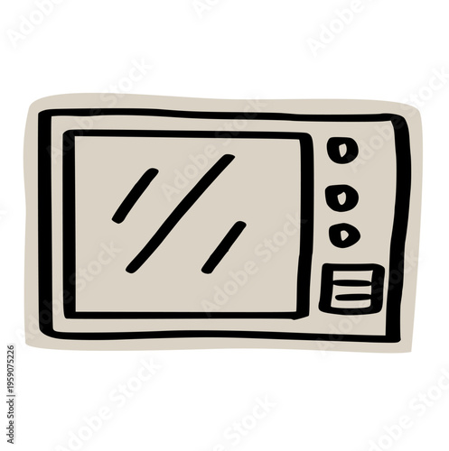 Kitchen appliances and electric oven scrapbook, doodle, sticker, collage: hand drawn illustration of microwave, toaster, cooker, and food warmers for cooking, heating, planner