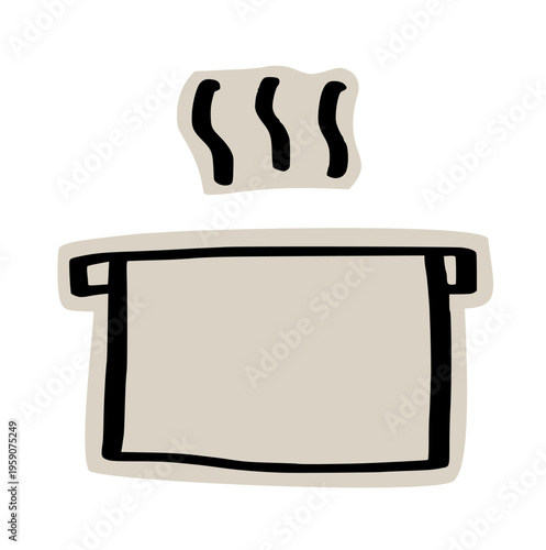 Steaming cooking pot doodle sticker icon: hand drawn illustration of hot soup, kitchen casserole, and minimalist recipe menu design