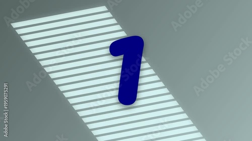 A colorful countdown timer from five to one over a blue striped abstract background