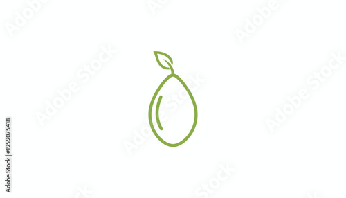 Simple green avocado icon with leaf, minimalist line art, healthy food symbol