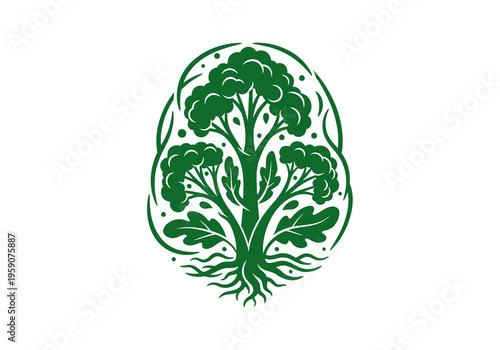 Natural Hydroponic Broccoli Rabe Logo: Deep Green Florets for Authentic Produce Branding