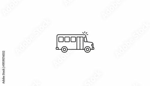 Simple Line Art Icon of a School Bus with Flashing Light