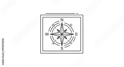 Vintage Compass Rose Graphic Icon: North, South, East, West Navigation Symbol