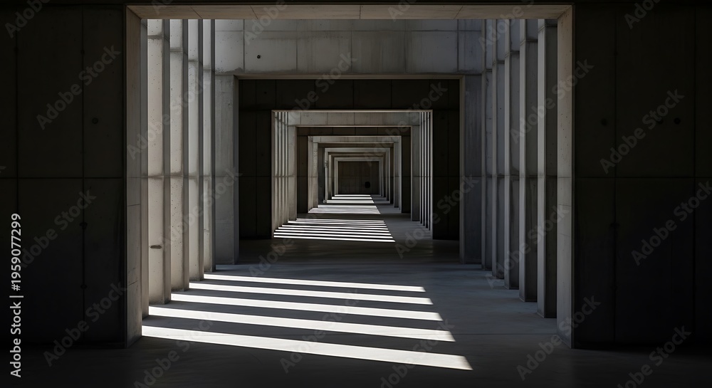 Fototapeta premium Concrete corridor with repetitive arches brutalist architecture