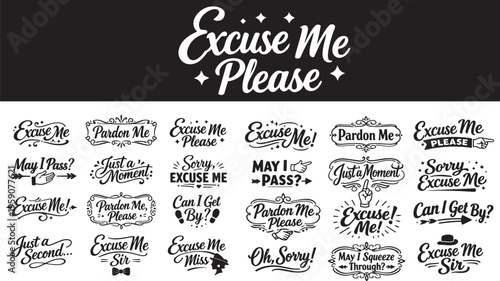 Excuse Me Please Lettering Quotes Bundle – Polite Handwritten Script Phrases Set
