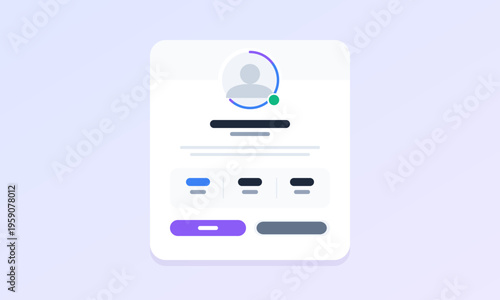 A minimalist user profile card interface design featuring an avatar and various data action buttons