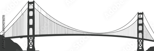 Golden Gate Bridge silhouette vector illustration, famous San Francisco landmark suspension bridge isolated on white background for travel, architecture, city skyline and tourism design use