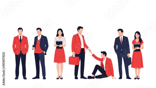 Business Team Helping Colleague Stand Up Professional Support Leadership Corporate Illustration