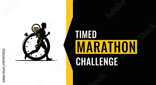 Dynamic Marathon Challenge Emblem Design for Sport Events, Logo With Time Clock Runner Figure