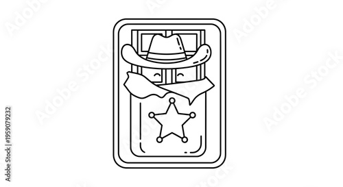 Sheriff Badge and Cowboy Hat Icon - Wild West Sheriff Emblem