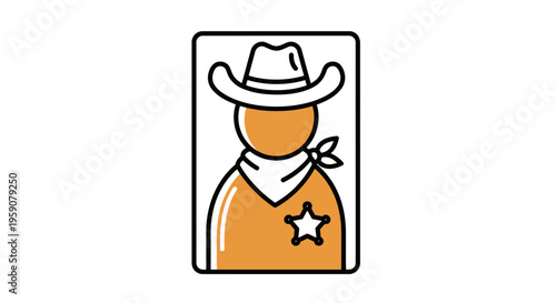 Sheriff Badge Icon: Cowboy Hat, Bandana, and Star Emblem on Orange Background