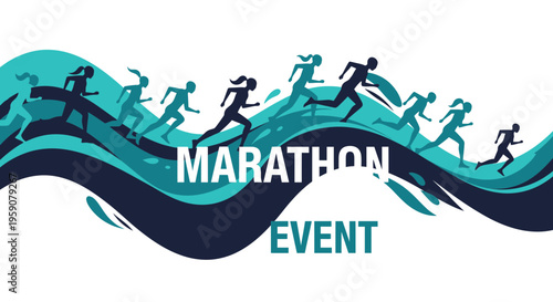 Dynamic Marathon Event Wave Runners Silhouette Graphic