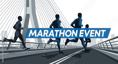 Dynamic Marathon Race Illustration With Runners On A Bridge