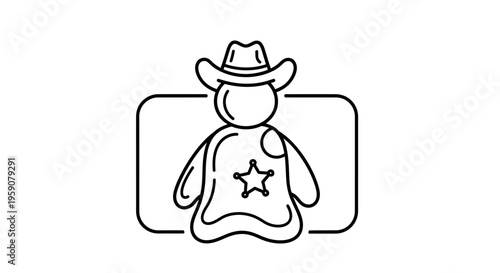 Sheriff Badge Icon, Cowboy Hat, Western Law Enforcement Symbol, Vector Art