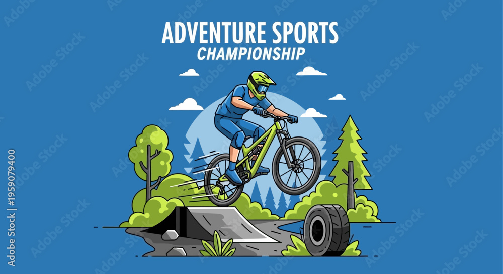 Obraz premium Dynamic Mountain Biker Soaring Through An Extreme Adventure Sports Championship Course