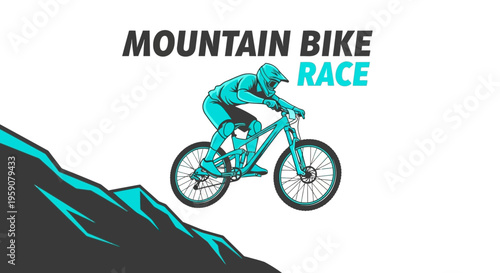 Dynamic Mountain Bike Race Illustration With Rider In Action