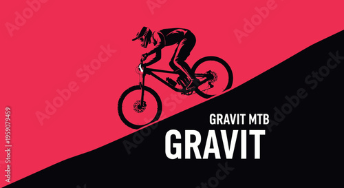Dynamic Mountain Biker Ascending Steep Incline Against Bold Crimson Sky
