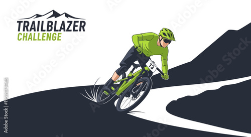 Dynamic Mountain Biker Accelerates Down Rugged Trail