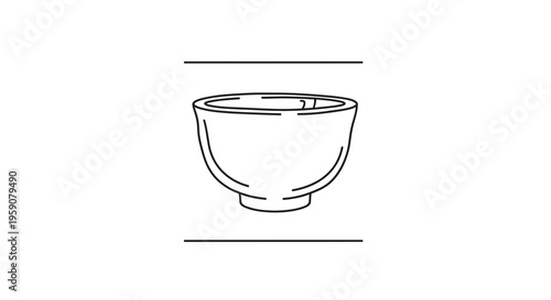 Minimalist Line Art Bowl Icon, Simple Outline Ceramic Dish, Clean Vector Graphic